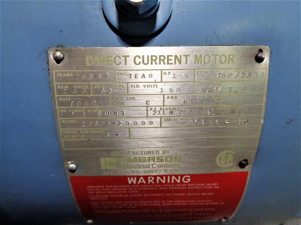 Emerson 15 HP Direct Current Motor 2880A420000 w/ Motorized Centrifugal Blower